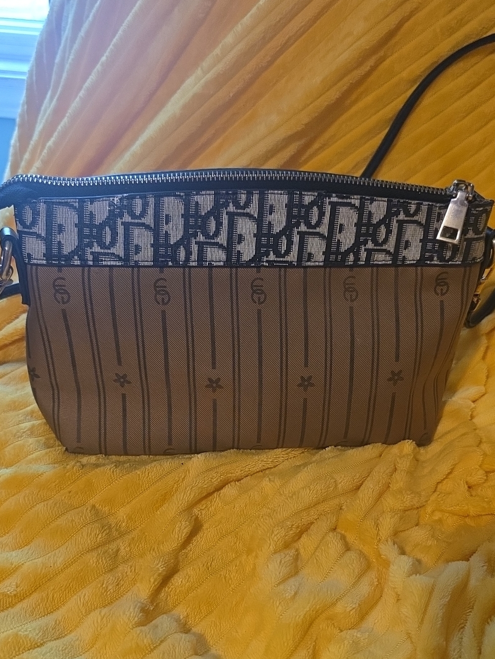 Designer-Style Brown and Black Crossbody Bag